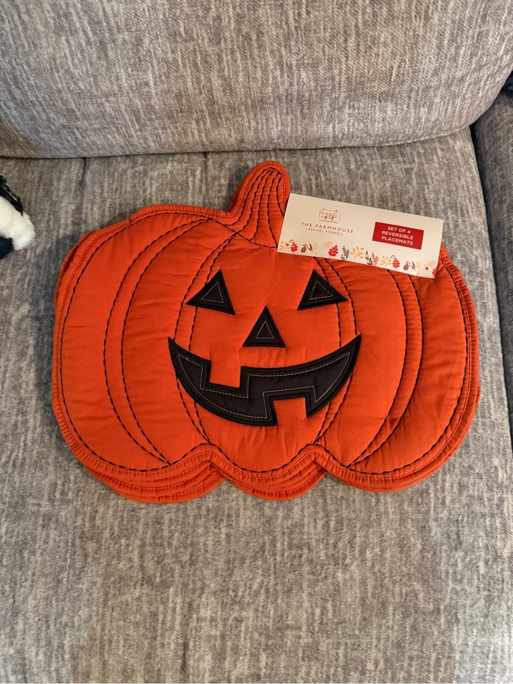 The Farmhouse Halloween Pumpkin Jack-O'-Lantern Quilted Placemat Set (4)